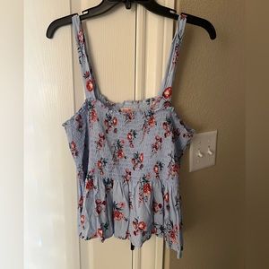 Blue sleeveless top w red+pink floral pattern. Size XXL. Brand: Mossimo.